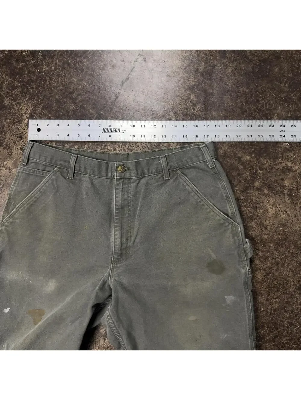 Carhartt B11 MOS Moss Green Washed Duck Work Pants 38x32 Distressed